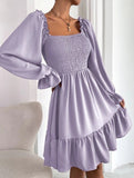 Simple Square Neck Shirred Dress