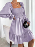 Simple Square Neck Shirred Dress