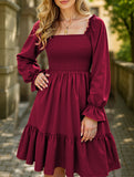 Simple Square Neck Shirred Dress
