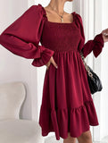 Simple Square Neck Shirred Dress