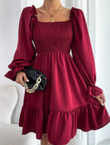 Simple Square Neck Shirred Dress