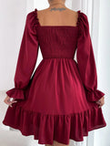 Simple Square Neck Shirred Dress