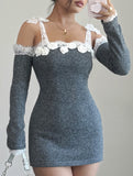 Spliced hand-crocheted one-shoulder dress