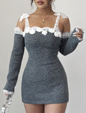 Spliced hand-crocheted one-shoulder dress