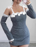 Spliced hand-crocheted one-shoulder dress