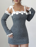 Spliced hand-crocheted one-shoulder dress