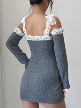 Spliced hand-crocheted one-shoulder dress