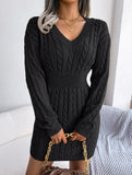Fashionable waist-hugging cable-knitted hip dress