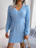 Fashionable waist-hugging cable-knitted hip dress