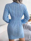Fashionable waist-hugging cable-knitted hip dress