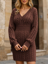 Fashionable waist-hugging cable-knitted hip dress