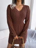 Fashionable waist-hugging cable-knitted hip dress