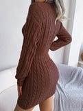 Fashionable waist-hugging cable-knitted hip dress