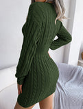 Fashionable waist-hugging cable-knitted hip dress