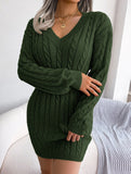 Fashionable waist-hugging cable-knitted hip dress