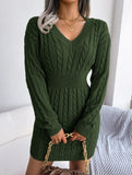 Fashionable waist-hugging cable-knitted hip dress