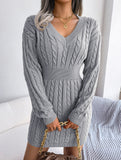 Fashionable waist-hugging cable-knitted hip dress