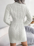 Fashionable waist-hugging cable-knitted hip dress
