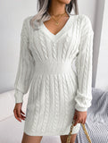 Fashionable waist-hugging cable-knitted hip dress