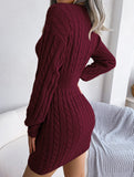 Fashionable waist-hugging cable-knitted hip dress