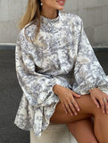 Retro lace-up print dress