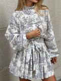 Retro lace-up print dress