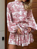 Retro lace-up print dress
