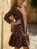Brown polka dot slim fit dress