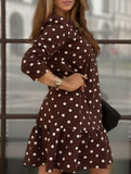 Brown polka dot slim fit dress