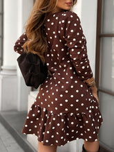 Brown polka dot slim fit dress