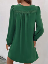 Casual V-neck pleated long-sleeved dress