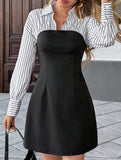 Shirt-style two-piece striped dress