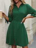 Lapel shirt long sleeve dress