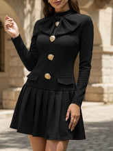 Bowknot half-high collar long-sleeved dress