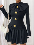 Bowknot half-high collar long-sleeved dress