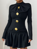 Bowknot half-high collar long-sleeved dress
