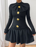 Bowknot half-high collar long-sleeved dress