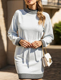 Casual striped half-high collar contrast sweater dress