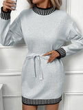Casual striped half-high collar contrast sweater dress