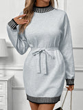 Casual striped half-high collar contrast sweater dress