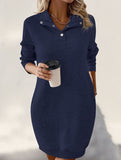 Long-sleeved solid color sweatshirt dress