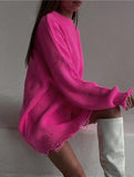 Round neck and ripped hem loose knit sweater