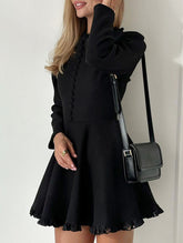 Round neck waist lace patchwork French dress