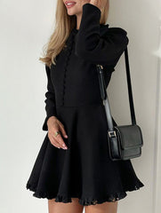 Round neck waist lace patchwork French dress