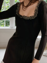 Square Neck Lace Hem Short Knit Dress