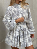 Fashionable long-sleeved tie-print dress