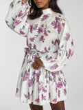 Fashionable long-sleeved tie-print dress