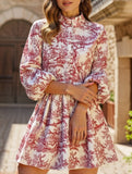 Fashionable long-sleeved tie-print dress