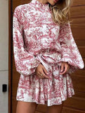 Fashionable long-sleeved tie-print dress