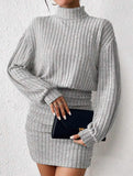 Bodycon Long-Sleeved High-Neck Ribbed Knit Dress